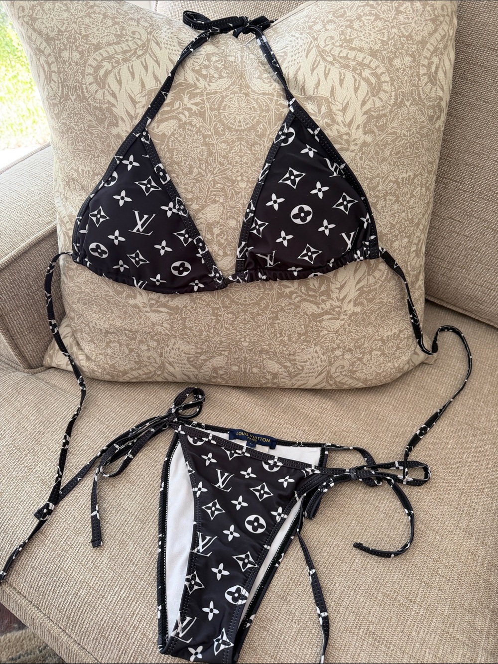 LV Black & White Monogram Triangle Bikini Set
